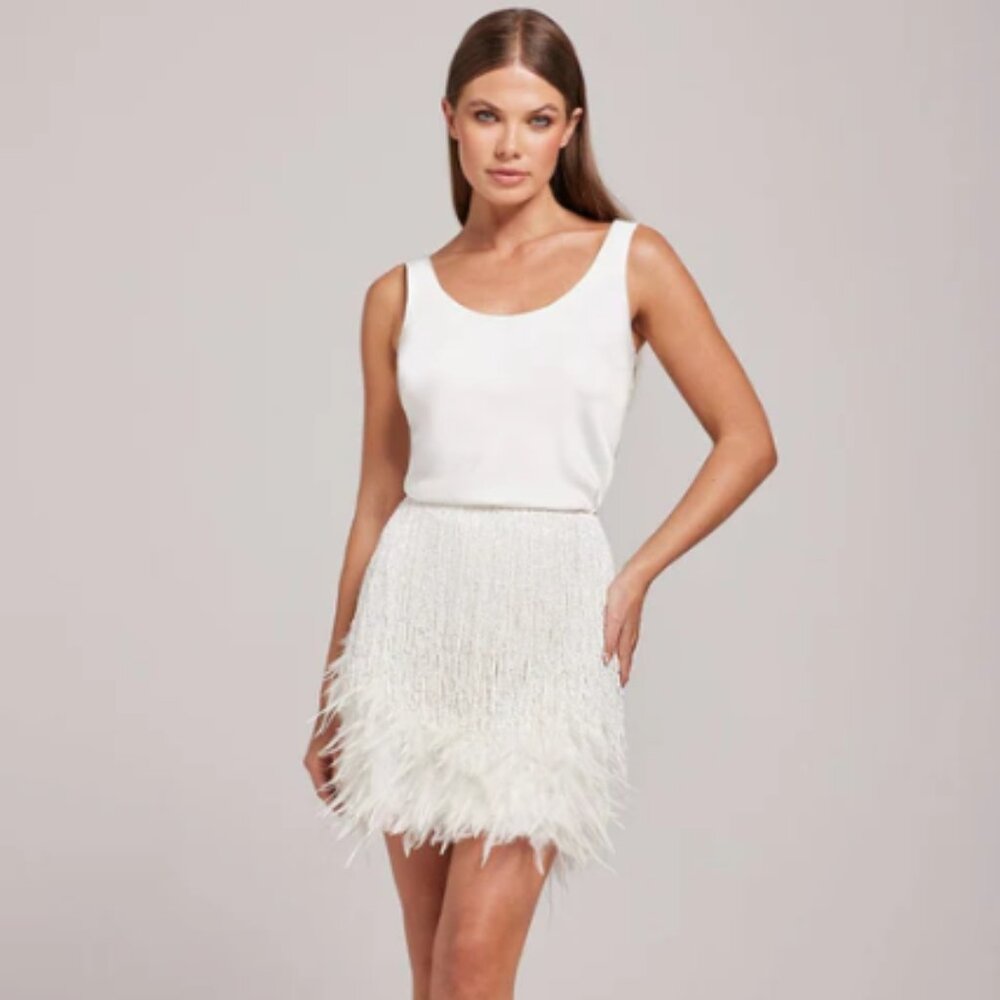 NADINE MERABI White Feathered Mini Skirt